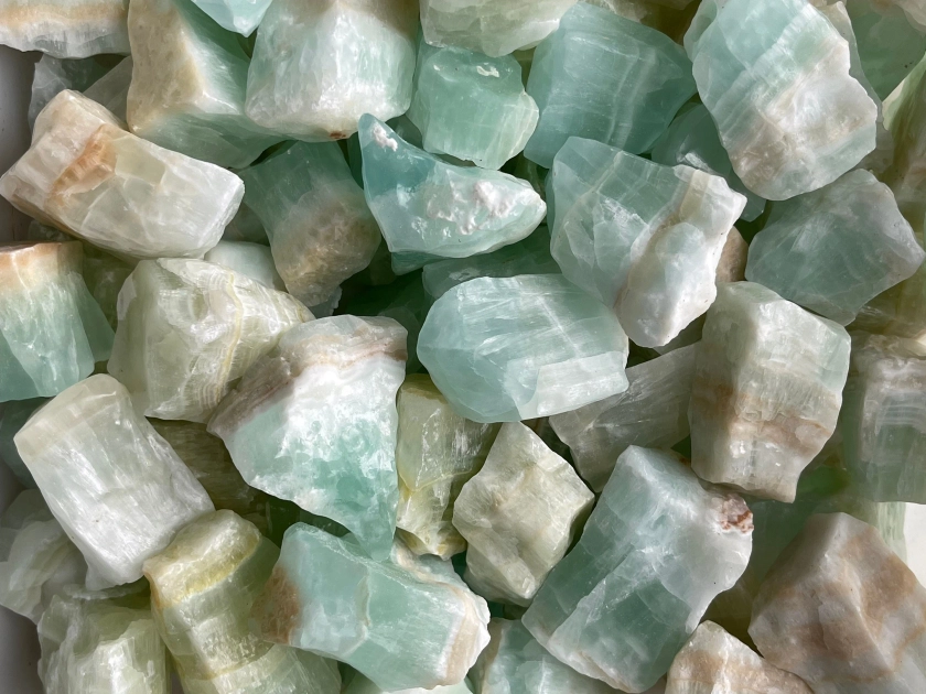 Rough pistachio calcite stone, 1.5"-2.5" raw aqua calcite crystal, aqua calcite chunk, green blue calcite, healing crystals, pick a weight