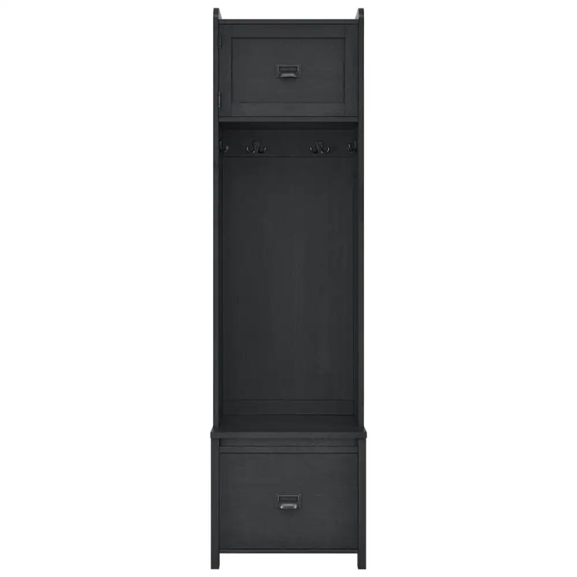 SystemBuild Evolution Brown Wood Black Oak Entryway Hall Tree with Storage Bench HD19414 - The Home Depot