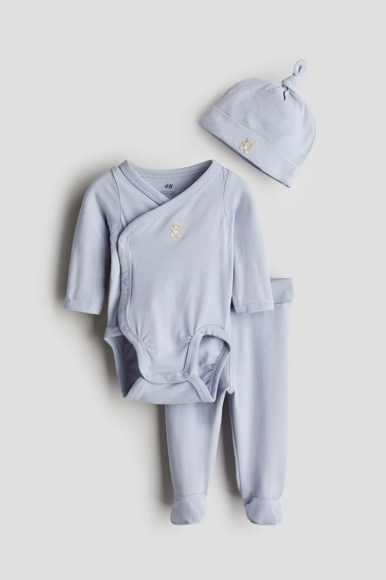 Ensemble 3 pièces en jersey de coton - Bleu ancien clair/nounours - ENFANT | H&M FR