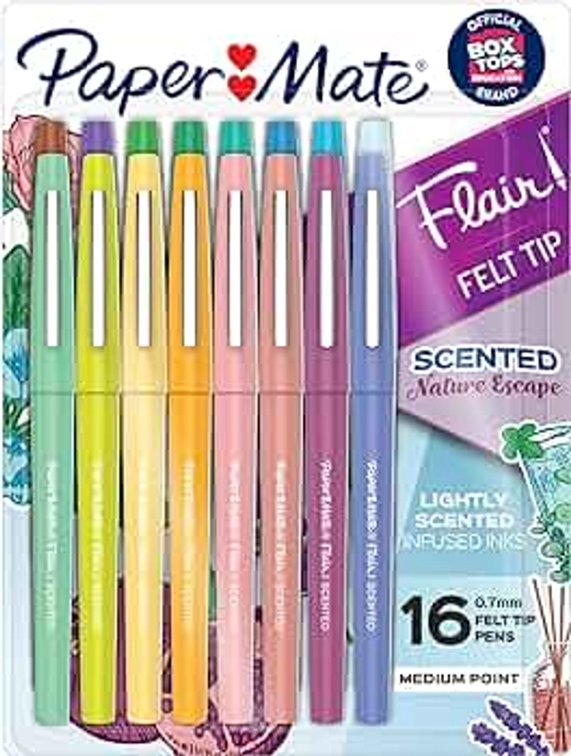 Paper Mate Flair Nature Escape Scented Felt Tip Pens, Medium Point (0.7mm), Assorted Colors, 16-count (Perfect for journaling, writing, coloring, and teacher supplies)