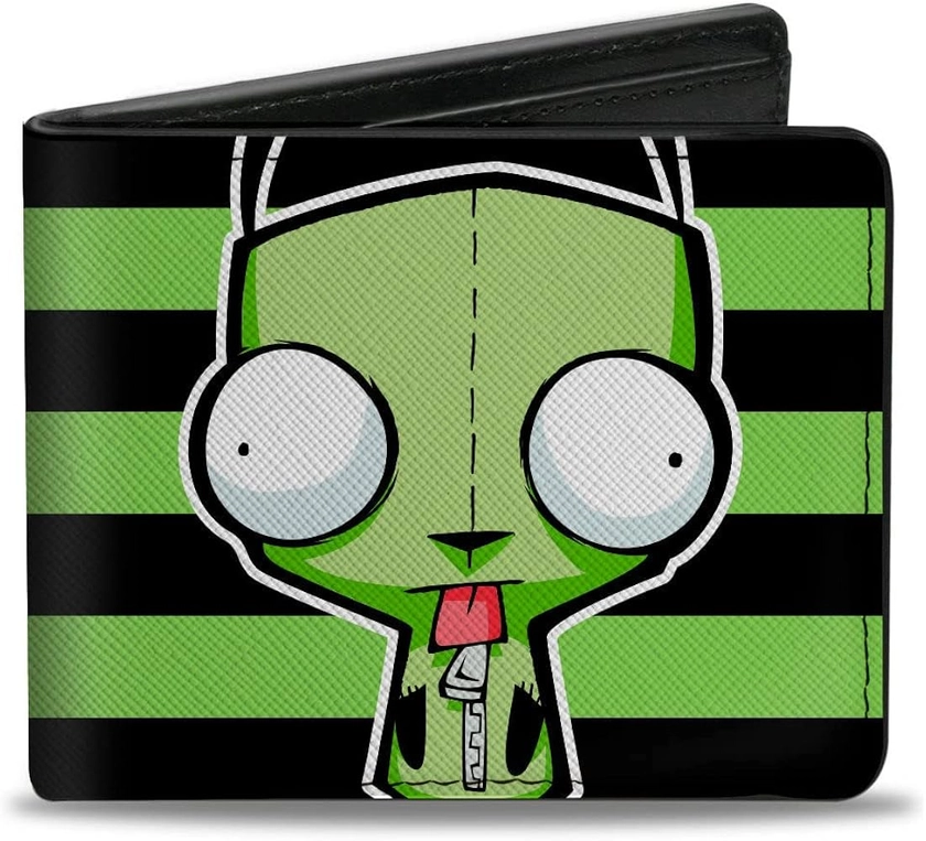 Nickelodeon Wallet, Bifold, Invader Zim GIR Pose Stripe Green Black, Vegan Leather