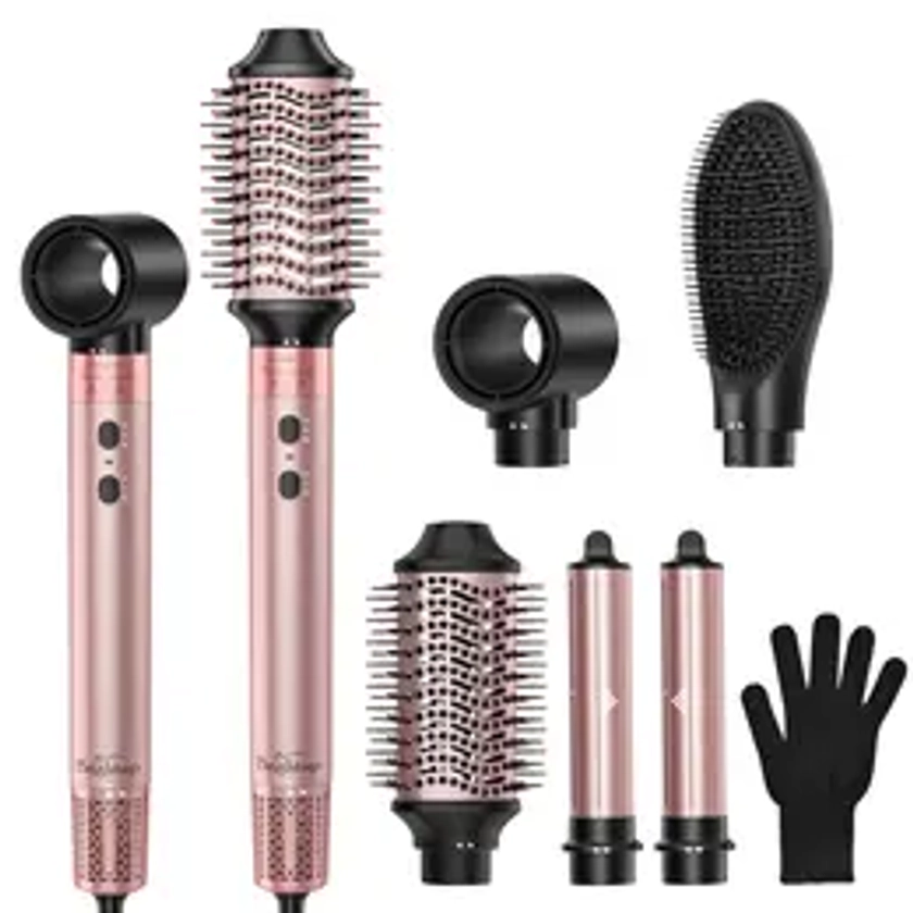 5 in 1 Air Styler,Automatic Air Curling Iron,Detachable Brush Heads Comb for Straightening Automatic Curling Styling,Auto Wrap Curler,Rose Gold Advanced Customized gift Box Set