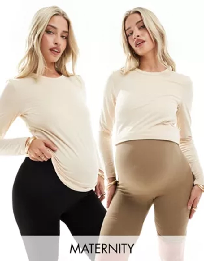 Vero Moda Maternity - Shorts leggings sans coutures recouvrant le ventre - Neutre et noir | ASOS