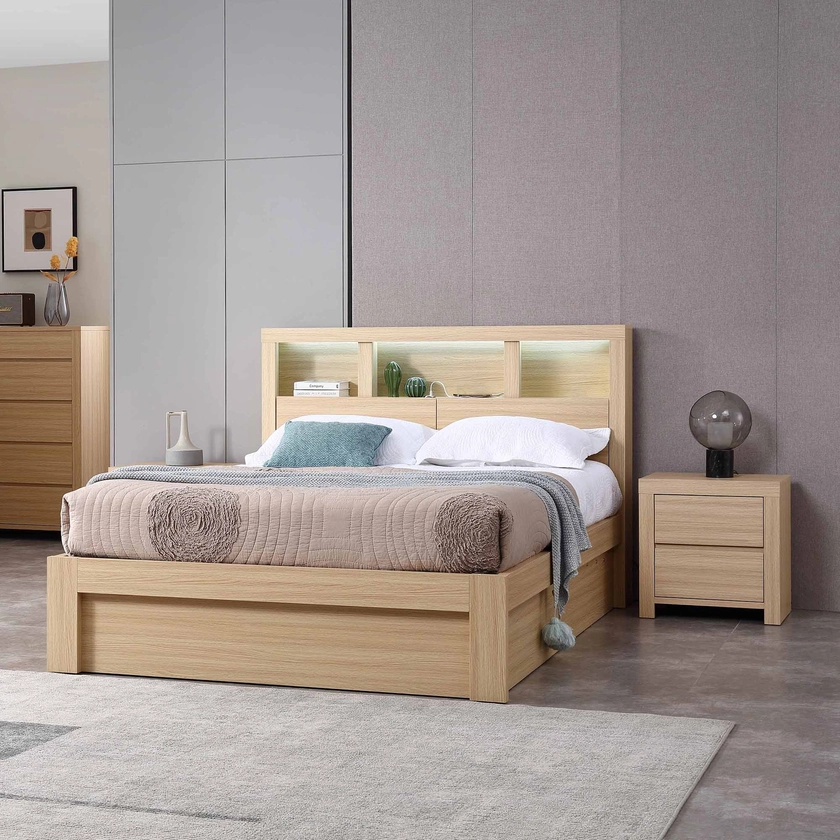 Lugano Bed Frame W/ Gas Lift Storage, Alpine Oak - Forty Winks