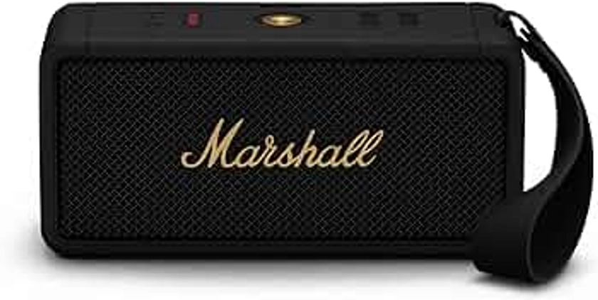 Marshall Middleton Haut-Parleur Bluetooth Portable sans Fil - 20+ Heures de Lecture Portable - Étanche IP67 - Noir & Laiton