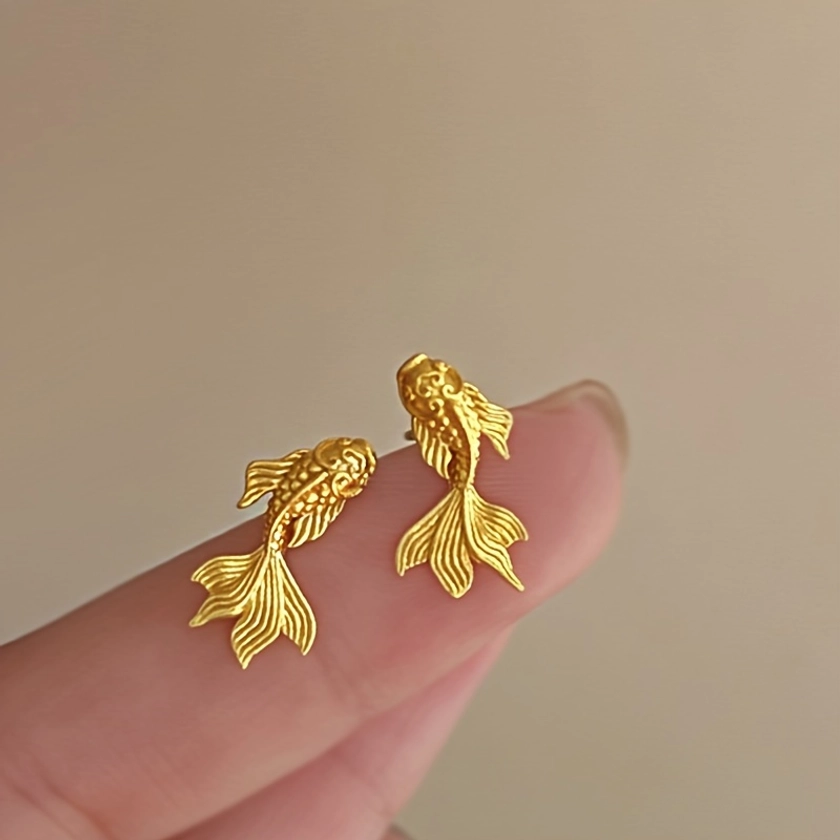 Elegant 18K Gold Plated Miniature Fish Earrings - Perfect for Everyday and Fancy Occasions