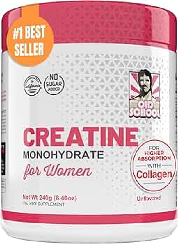 5g Creatine Monohydrate Powder for Women Booty Gain +2000mg Collagen +1g BCAA 2:1:1 (No Fillers) Supports Lean Muscles & Recovery, Pump, Energy & Stamina - Micronized, Natural & Made in USA - 240g