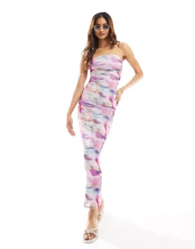 South Beach marble print bandeau mesh maxi beach dress in pink abstract print | ASOS