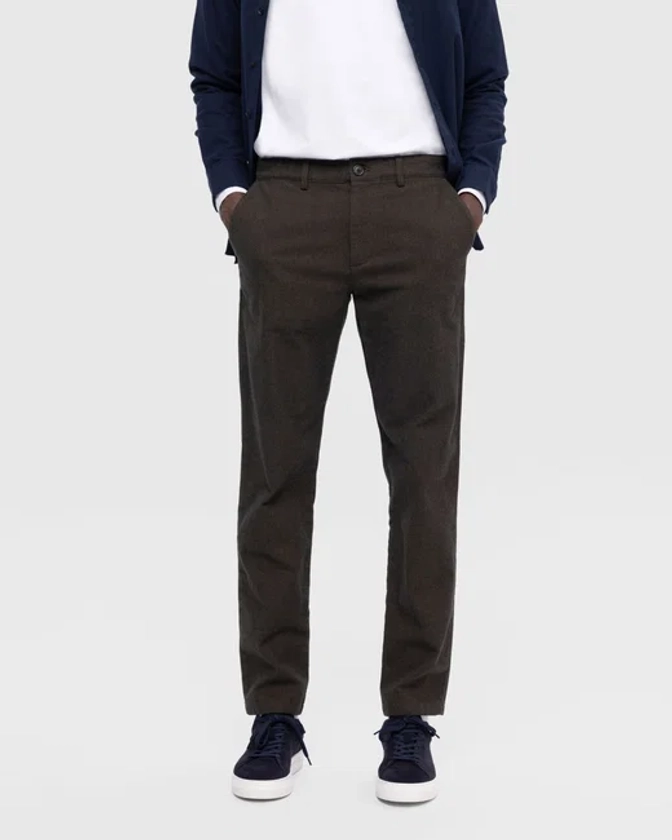 Dark Green Mid Rise Slim Brushed Pants|250132802-Forest-Night