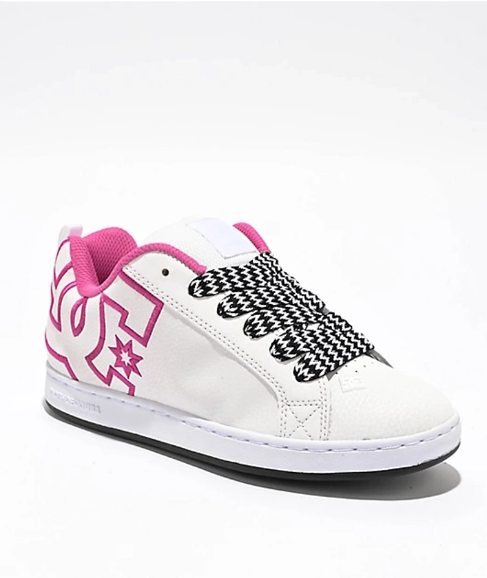 DC Court Graffik White, Pink & Black Skate Shoes | Zumiez