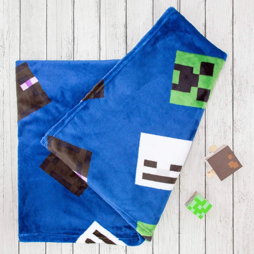 Minecraft Official Creeps Fleece Throw | Creeper Design Super Soft Blanket | Perfect for Any Bedroom, Blue – BigaMart