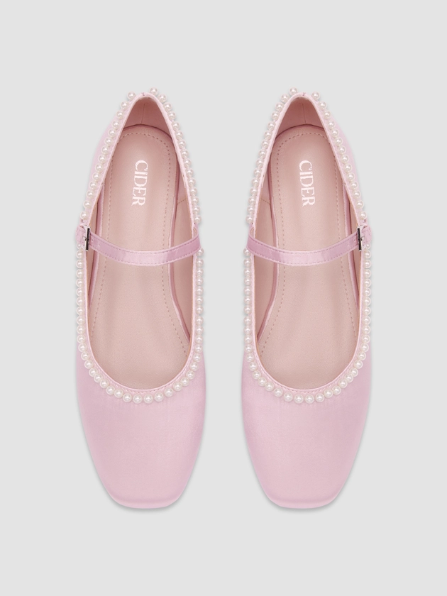 FAUX PEARL SATIN MARY JANE FLATS For Date