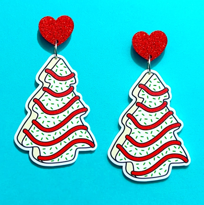 White Christmas Tree Cake Drop Earrings