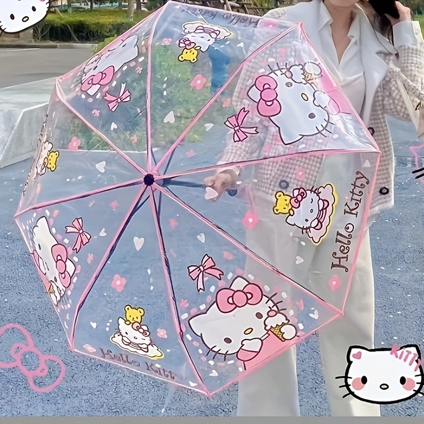 * Adorable Cartoon Pattern Transparent Folding Umbrella, Casual Lightweight Durable Umbrella For Men &amp; Women