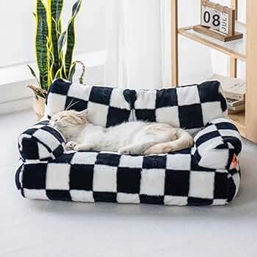 Pet Bed for Medium Small Cats and Dogs, Washable Puppy Sleeping Bed Cat Couch Pet Sofa Bed, Soft Calming Cat Sofa Beds for Indoor Cats Anti-Slip Bottom (Chessboard)