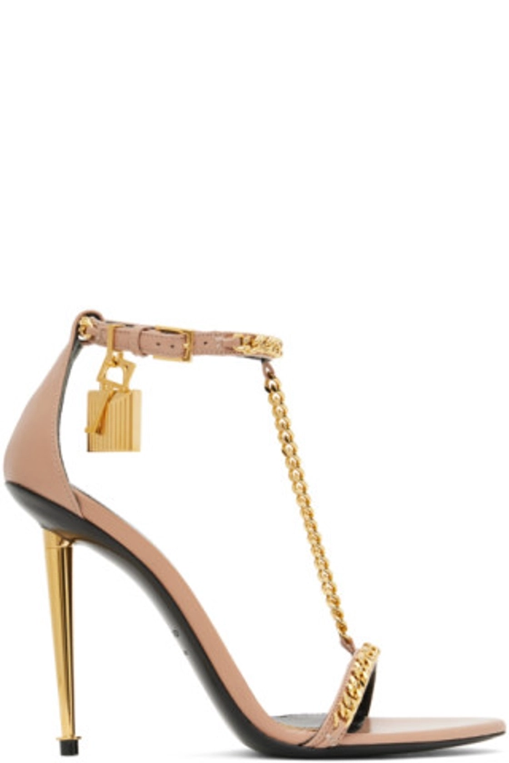 TOM FORD - Taupe Padlock Pointy Naked Heeled Sandals