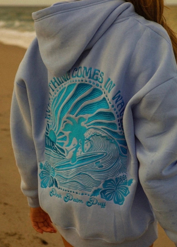 "Everything Comes In Waves" Oversized Hoodie In Blue - parvaneous