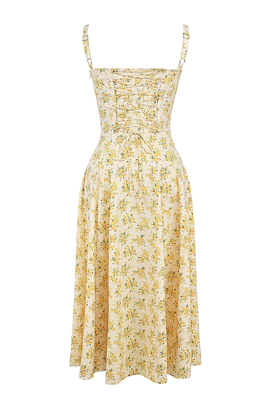 Clothing : Midi Dresses : 'Carmen' Buttercup Print Bustier Sundress