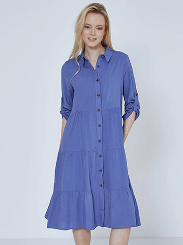 Midi βαμβακερό φόρεμα με κουμπιά σε μπλε, 19,99€ | Celestino