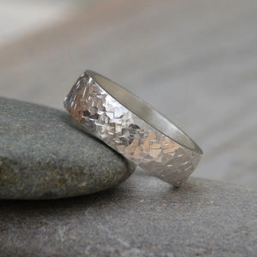 5mm Textured Wedding Band In Sterling Silver