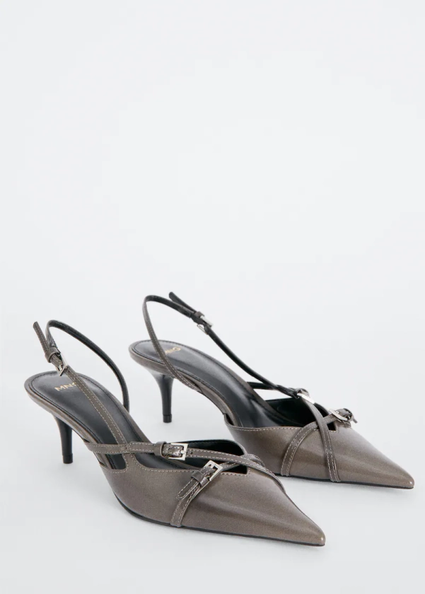 Leather heeled slingback shoes with buckles - Woman | Mango Canada