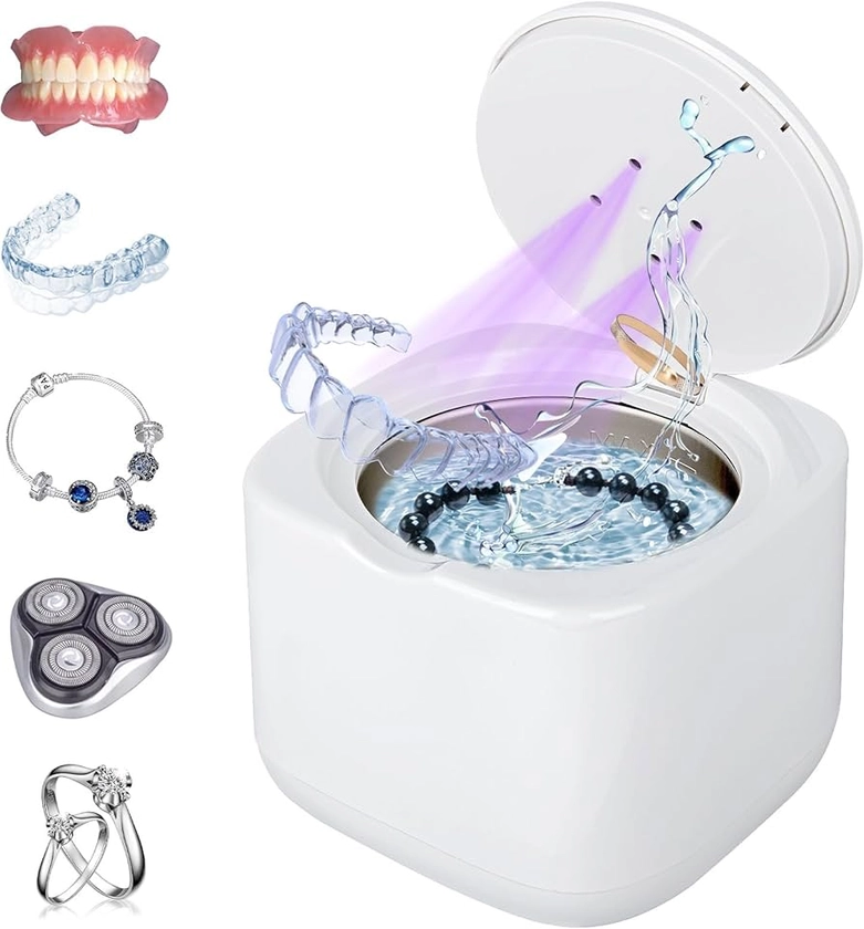 Ultrasonic Cleaner Machine for Dentures Retainer, Aligner, Mouth Guard, Toothbrush Head, 45KHz Ultrasonic Cleaner with UV for All Dental Appliances, Jewelry, Diamonds