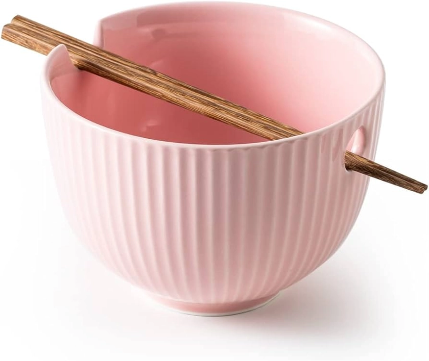 KAMAIDI Ceramic Ramen Noodle Bowl with Matching Chopsticks, Soup Bowls for Udon Soba Pho Asian Noodles, Dishwasher and Microwave Safe, 28 oz