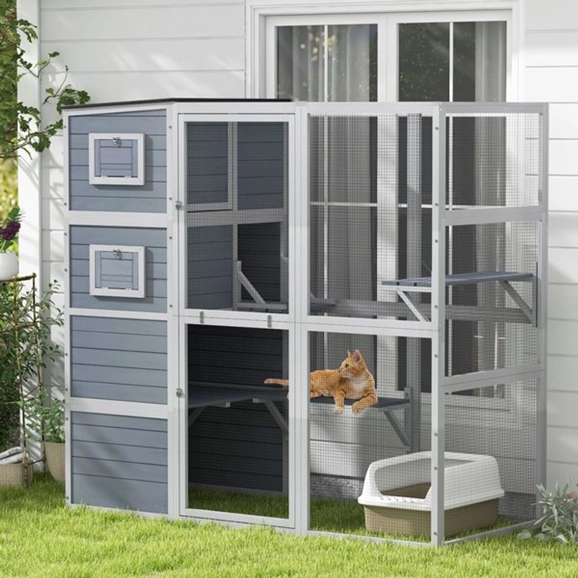 Coziwow Catio Wooden Outdoor Cat Playpen, Large