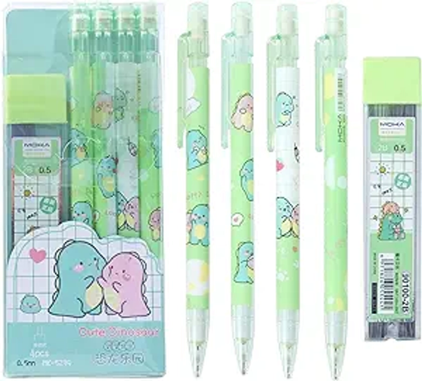 Cute Mechanical Pencil Set Include 4 Pcs 0.5mm Kawaii Mechanical Pencils with 1 Tubes HB Lead Refills Kawaii Stationary Cute School Supplies for Writing, Drawing, Sketching