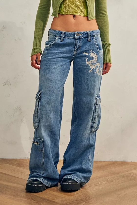 BDG Dragon Embroidered Low Rise Cargo Jeans