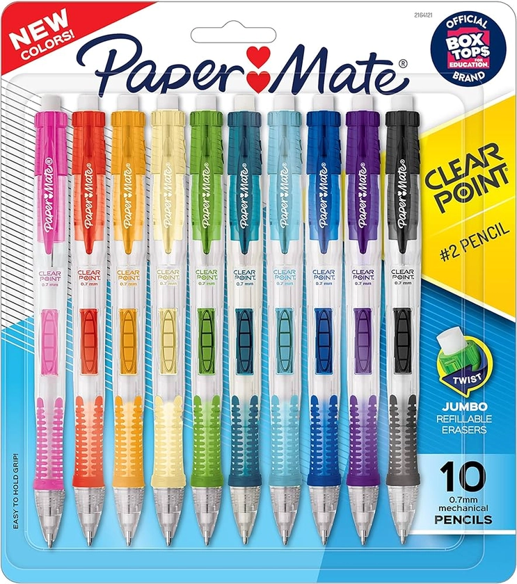 Paper Mate Clearpoint Pencils, HB #2 Lead (0.7mm), Assorted Barrel Colors, 10 Count