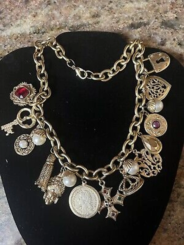 Vintage Gold Tone  Chain Barocco Style Charms Necklace  | eBay