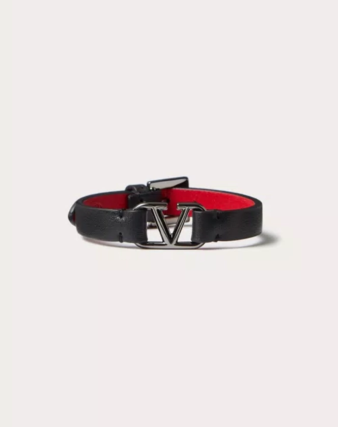 Bracciale Vlogo Signature In Pelle per Uomo in Nero/rouge Pur | Valentino IT