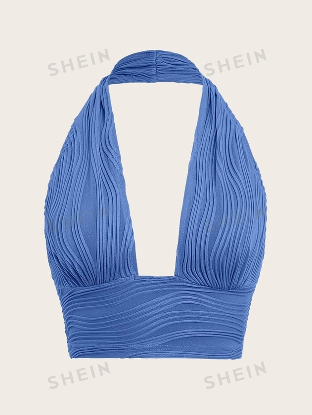 SHEIN ICON Solid Backless Crop Halter Top