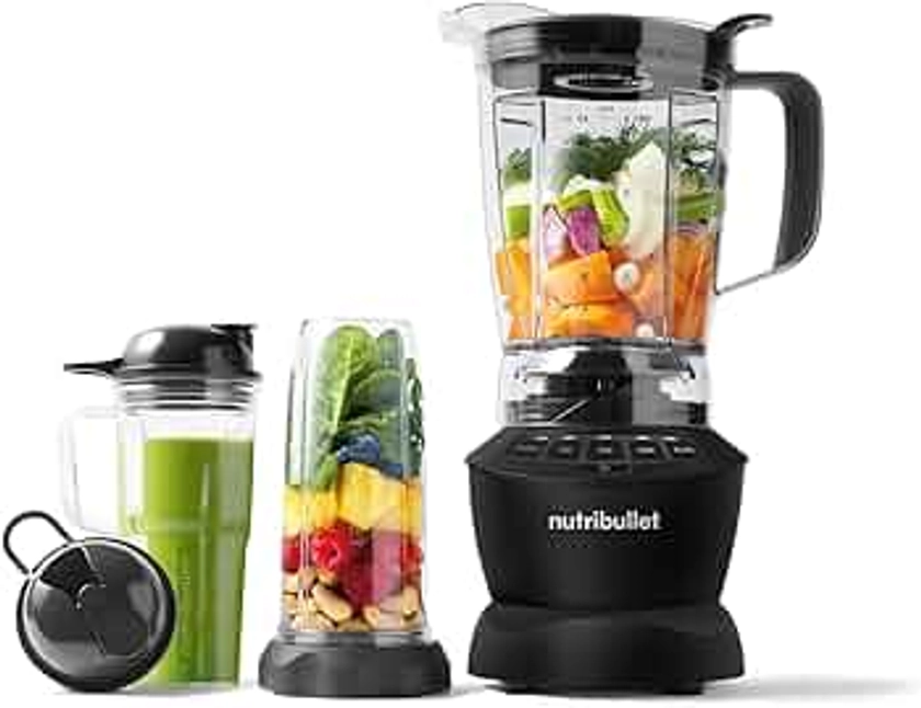 Nutribullet Full Size Blender Combo, mixeur électrique, broyeur multifonctionnel, professionnel, puissance 1200 Watt, carafe 1,9l, verres 946ml et 710ml, noir, NBF500MB