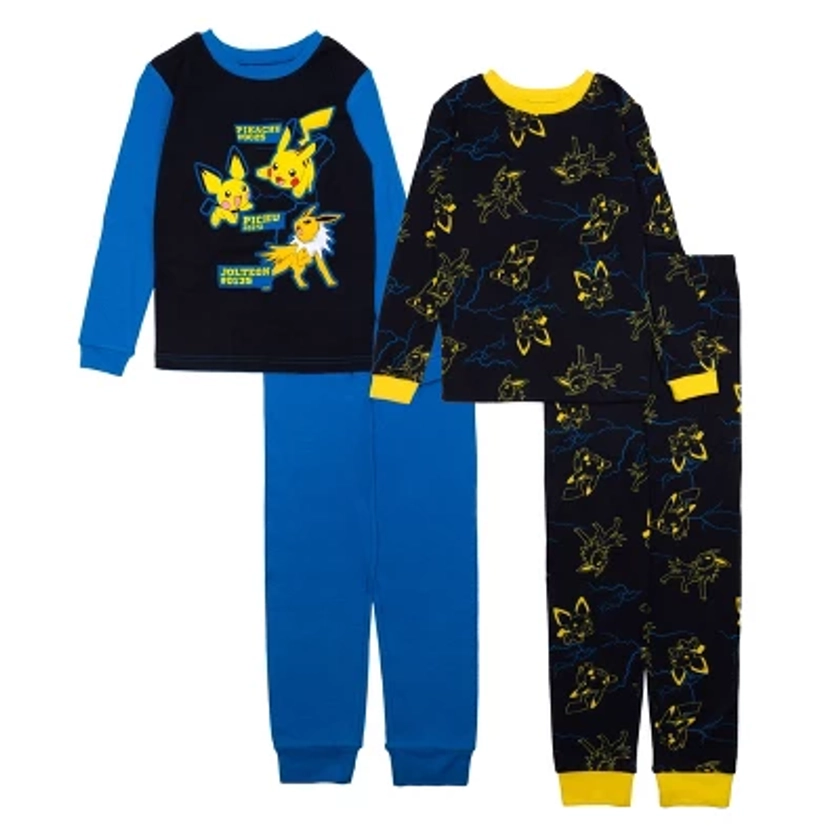 Pokémon Little Boys' Pikachu 4-Piece Cotton Pajama Set, Blue/Yellow, 6