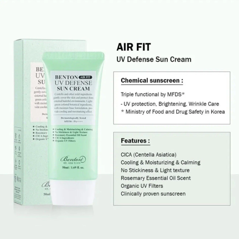 Air fit UV defence cooling and calming sun cream SPF50+/PA++++ by Benton