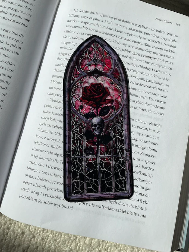 Marque-page rose et tête de mort | Marque-page transparent floral | Marque-page gothique transparent | Marque-page gothique fantastique | Cadeau lecteur de vers de Dark Academia Book