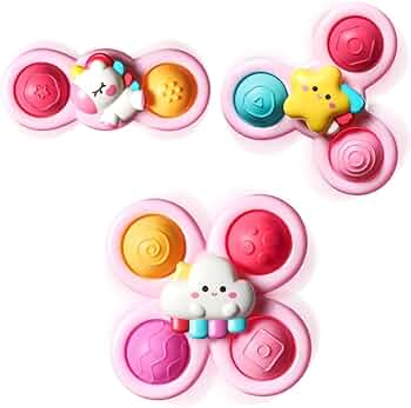 ALASOU 3PCS Pop Suction Cup Spinner Toys for 1 Year Old Boy Girl|Novelty Spinning Tops Toddler Toys Age 1-2|Sensory Baby Toys for Toddlers 1-3|12 18 Months Boy Birthday Gift for Infant