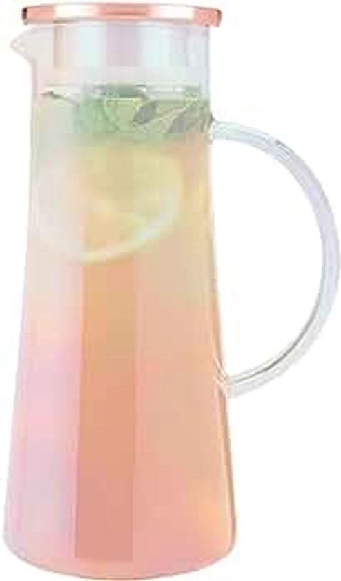 Pinky Up Charlie Glass Iced Tea Pitcher with Lid - Infusion Pitcher with Strainer for Loose Leaf Tea - 1.5liter Iridescent Glass and Stainless Steel - Set of 1