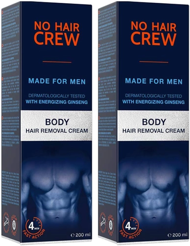 NO HAIR CREW 2 x 200 ml Enthaarungscreme für den Körper - gründliche und sanfte Heerentfernung für Männer (Set 2 x 200 ml)