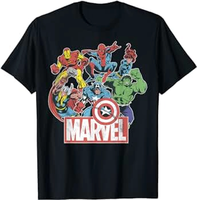 Marvel Avengers Team Retro Comic Vintage Graphic T-Shirt