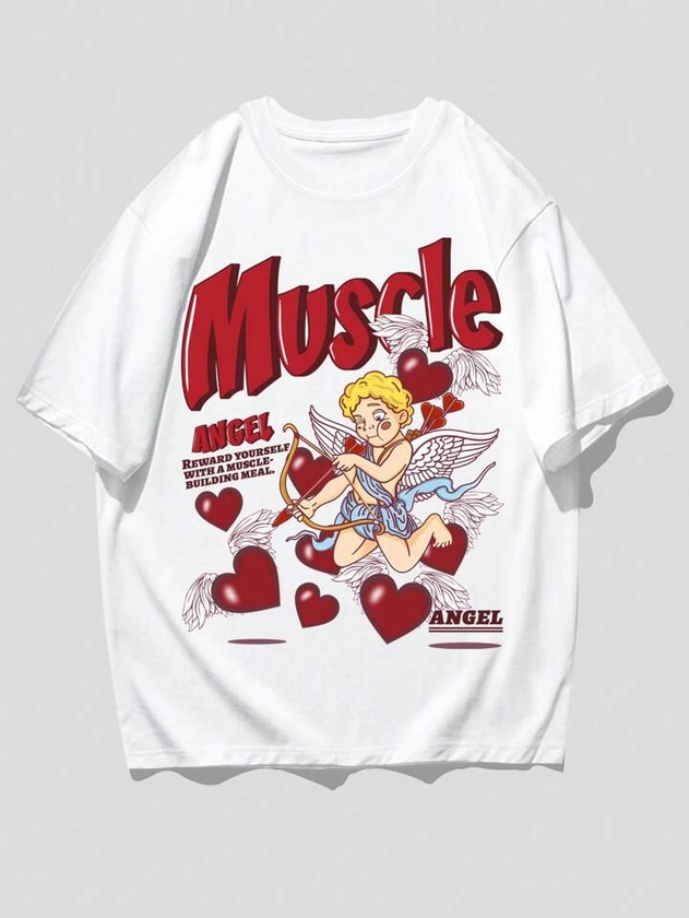 ROMWE Street Life Guys Angel & Letter Graphic Tee