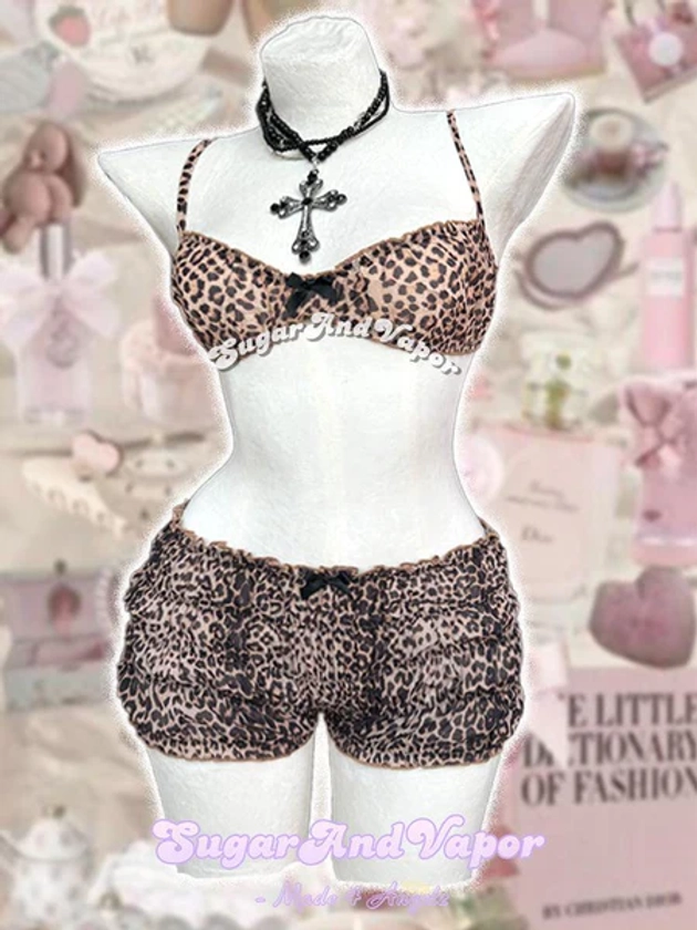 Flavia Leopard Demi Bra + Shorts Chiffon Set