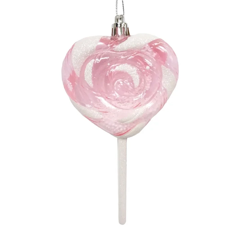 Pink Glittered Heart Lollipop Ornament 6" | Christmas Ornaments | At Home