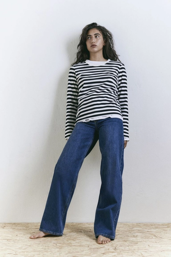 Cotton Jersey Top - White/black striped - Ladies | H&M US