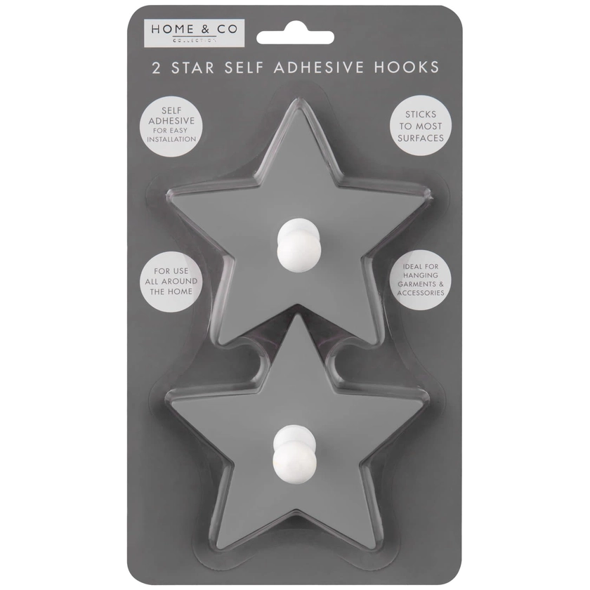 Star Shaped Self Adhesive Hooks 2pk - Grey