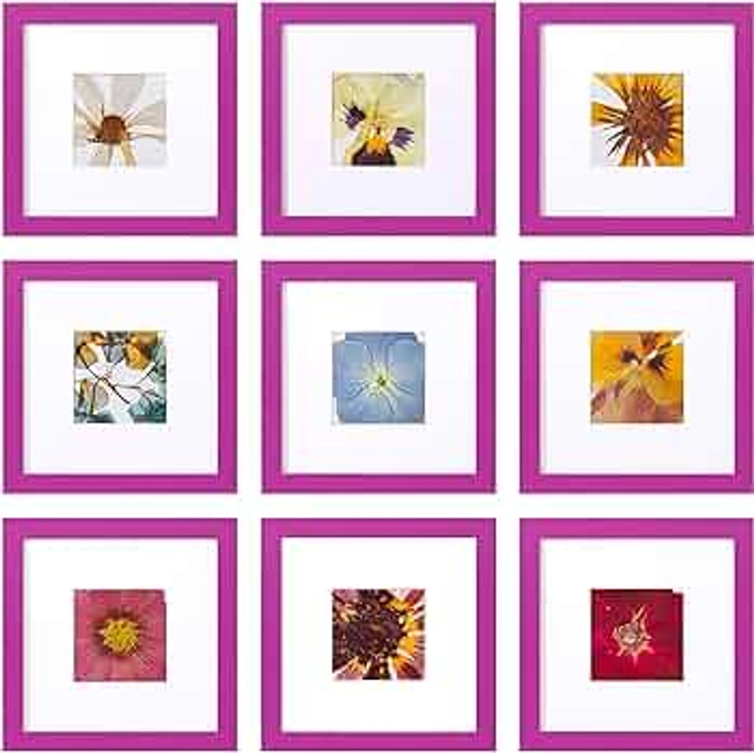 eletecpro 8x8 Colorful Picture Frames Set of 9, Display 4x4 Photos, Vivid Square Photo Frames Collage Wall Decor for Living Room, Bedroom, Cute Purple Poster Frames for Wall Hanging, Birthday Gift