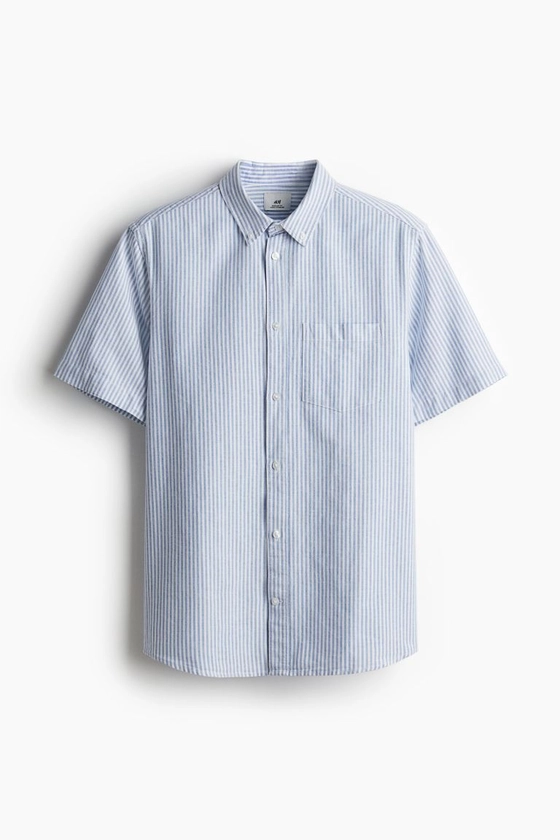 Regular Fit Short-sleeved Oxford Shirt - Blue/striped - Men | H&M US
