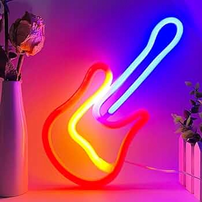 Guitar Music Neon Sign Light Neon Guitar Lamp, Guitar Wall Decor Guitar Art Guitar LED Sign Guitar Neon Light for Christmas, USB/Battery Powered Neon Sign for Wall Decor Guitar Birthday Decor